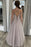 A Line Open Back Thin Strap Gray Lace Long Prom Dresses, Gray Lace Floral Formal Evening Dresses