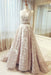 A-line Round Neck Sleeveless Ruched Lace Long Prom with Belt Wedding Dress - Prom Dresses