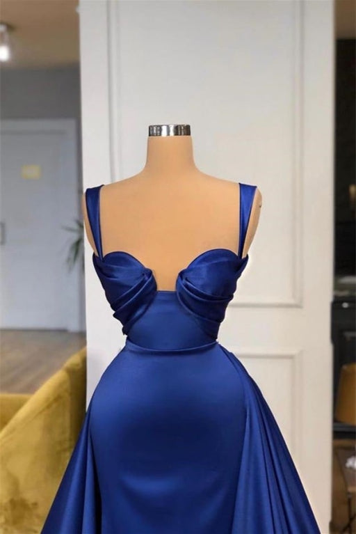 A-line Royal Blue Satin Prom Dresses Chic Sexy Evening Maxi Dress - Prom Dresses