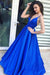 A-Line Royal Blue Spaghetti Straps Satin Prom Dress with Pleats Graduation Gown - Prom Dresses