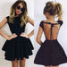 A-Line Scoop Backless Short Sleeves Black Ruched Homecoming Cocktail Dress - Prom Dresses