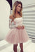 A-Line Sheer Neck Long Sleeves Pink Tulle Homecoming Cocktail Dress with Appliques - Prom Dresses