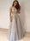 A Line Silver Grey Lace Long Prom Dresses, Silver Grey Lace Formal Graduation Evening Dresses