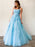 A Line Sky Blue Lace Backless Long Prom Dresses, Backless Sky Blue Lace Formal Dresses, Sky Blue Evening Dresses