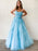 A Line Sky Blue Lace Backless Long Prom Dresses, Backless Sky Blue Lace Formal Dresses, Sky Blue Evening Dresses