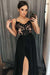 A-Line Spaghetti Straps Floor-Length Black Prom Dresses with Lace Split - Prom Dresses