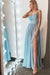 A-Line Spaghetti Straps Floor-Length Black Prom Dresses with Lace Split - Prom Dresses
