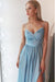 A-Line Spaghetti Straps Floor-Length Black Prom Dresses with Lace Split - Prom Dresses