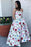 A-Line Strapless High Low White Printed Prom with Pockets Floral Party Dress - Prom Dresses