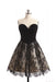 A Line Sweetheart Lace Homecoming Dress Black Short Strapless Prom Dresses - Prom Dresses