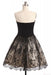 A Line Sweetheart Lace Homecoming Dress Black Short Strapless Prom Dresses - Prom Dresses