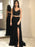 A Line Two Pieces Lace Black Long Prom Dresses with Slit, Two Pieces Black Formal Dresses, Lace Black Evening Dresses