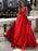 A Line V Neck Appliques Red Lace Long Prom Dresses 2020, Red Lace Appliques Formal Dresses, Red Lace Evening Dresses