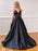 A Line V Neck Backless Black Long Prom Dresses, Backless Black Formal Dresses, Black Evening Dresses, Party Dresses