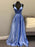 A Line V Neck Backless Blue Long Prom Dresses, Open Back Blue Formal Graduation Evening Dresses