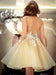 A-line V neck Backless Homecoming Dress with Flowers Appliqued Sleeveless Junior Dresses - Prom Dresses
