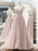 A Line V Neck Backless Pink Lace Floral Long Prom Dresses, Pink Lace Formal Graduation Evening Dresses 