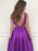 A Line V Neck Backless Purple Satin Long Prom Dresses, Backless Purple Ball Gown, V Neck Purple Formal Graduation Evening Dresses