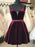 A Line V Neck Beaded Burgundy Velvet Prom Dresses, Burgundy Homecoming Dresses, Short Maroon Formal Evening Dresses with Belt 