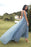 A Line V Neck Blue Lace Tulle Long Prom Dresses, Blue Lace Formal Dresses, Blue Evening Dresses 