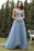 A Line V Neck Blue Lace Tulle Long Prom Dresses, Blue Lace Formal Dresses, Blue Evening Dresses 