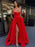 A Line V Neck Blue/Black/Red/Burgundy Satin Long Prom Dresses with Sequins, Long Blue/Black/Red/Burgundy Formal Evening Dresses with High Slit 