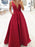 A Line V Neck Burgundy Long Prom Dresses, V Neck Burgundy Formal Dresses, Burgundy Evening Dresses