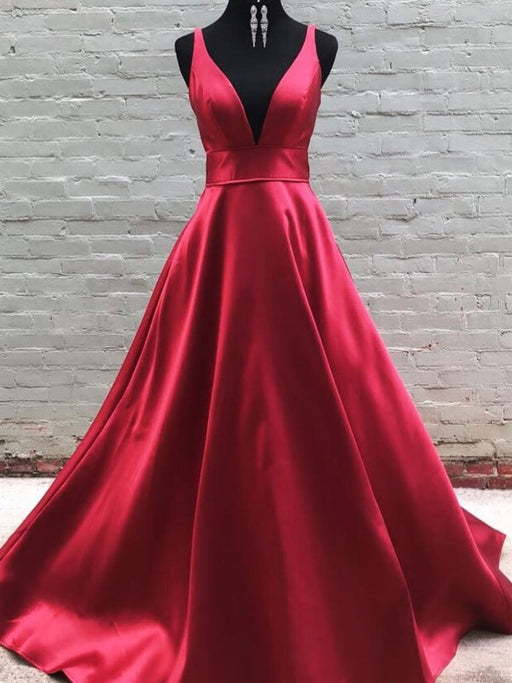 A Line V Neck Burgundy Prom Dresses, V Neck Burgundy Formal Bridesmaid Dresses