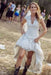 A-line V-neck Cap Sleeves Open Back Lace Beach Wedding Dress - Wedding Dresses