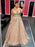 A Line V Neck Champagne Lace Long Prom Dresses, Champagne Lace Formal Dresses, Champagne Evening Dresses