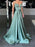 A Line V Neck Green Satin Long Prom Dresses, V Neck Green Formal Graduation Evening Dresses 