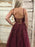 A Line V Neck Open Back Burgundy Lace Long Prom Dresses, Backless Burgundy Formal Dresses, Burgundy Lace Evening Dresses