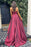 A Line V Neck Open Back Burgundy Long Prom Dresses with High Slit, Backless Burgundy Formal Dresses, Maroon Evening Dresses