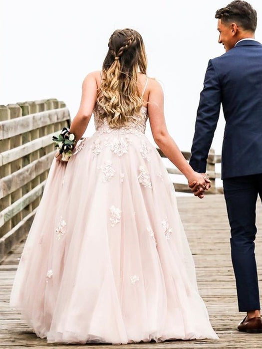 A Line V Neck Open Back Dusty Pink Lace Long Prom Dresses, Dusty Pink Lace Long Formal Evening Dresses, Pink Wedding Dresses