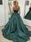 A Line V Neck Open Back Green Long Prom Dresses, Open Back Green Formal Graduation Evening Dresses 