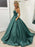 A Line V Neck Open Back Green Long Prom Dresses, Open Back Green Formal Graduation Evening Dresses 