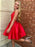 A Line V Neck Open Back Short Red Prom Homecoming Dresses, Short Backless Red Formal Graduation Evening Dresses