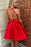 A Line V Neck Open Back Short Red Prom Homecoming Dresses, Short Backless Red Formal Graduation Evening Dresses