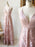 A Line V Neck Pink Lace Long Prom Dresses, Pink Lace Formal Dresses, Pink Evening Dresses