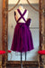 A Line V Neck Purple Sleeveless Chiffon Bridesmaid Dress Knee Length Homecoming Dresses - Prom Dresses