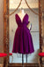 A Line V Neck Purple Sleeveless Chiffon Bridesmaid Dress Knee Length Homecoming Dresses - Prom Dresses