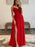 A Line V Neck Red Lace Tulle Long Prom Dresses with High Slit, Floor Length Red Lace Formal Graduation Evening Dresses 