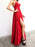 A Line V Neck Red Long Prom Dresses with High Slit, V Neck Red Formal Graduation Evening Dresses