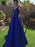 A Line V Neck Royal Blue Satin Long Prom Dresses, Long Royal Blue Formal Graduation Evening Dresses 