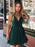 A Line V Neck Short Green Prom Dresses, Short Green Formal Homecoming Graduation Dresses