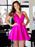 A Line V Neck Short Hot Pink Prom Dresses, Short Hot Pink Formal Graduation Homecoming Dresses