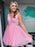 A Line V Neck Short Pink Prom Dresses with Belt, V Neck Pink Homecoming Dresses, Pink Formal Evening Dresses