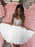 A Line V Neck Short White Lace Prom Dresses with Straps, White Lace Formal Graduation Evening Dresses