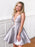 A Line V Neck Silver Gray Short Prom Dresses Homecoming Dresses, V Neck Silver Gray Formal Graduation Evening Dresses