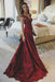 A Line V Neck Sleeveless Appliques Prom Dark Red Popular Evening Dresses - Prom Dresses